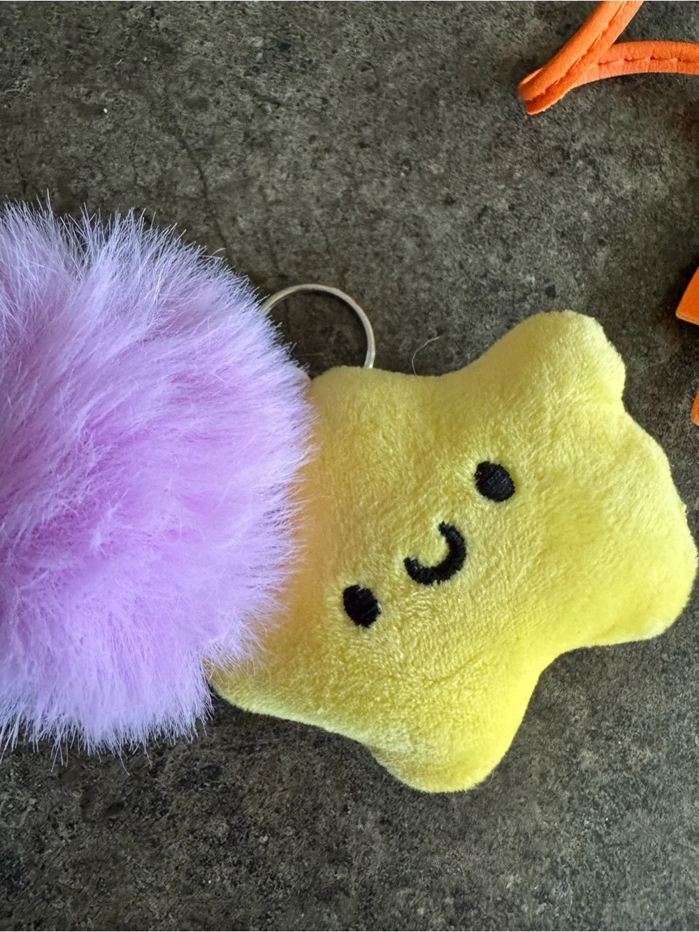 Plush Star Purple Pom Keychain and Orange Horse Purse Bag Charm Fob